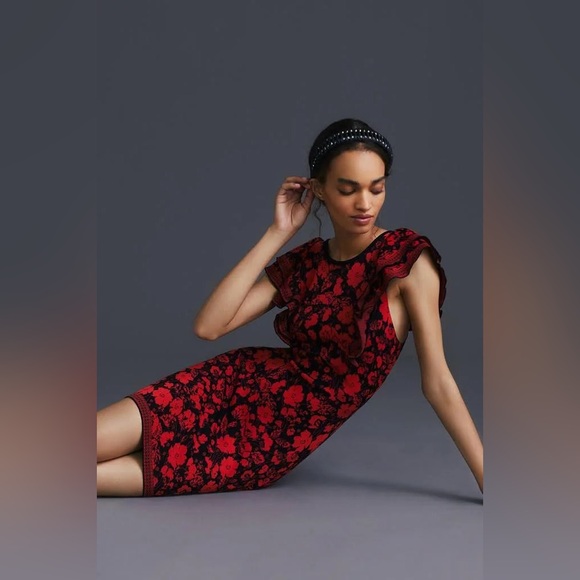 Anthropologie Eva Franco Ruffled Mini Sweater Dress - Picture 1 of 8